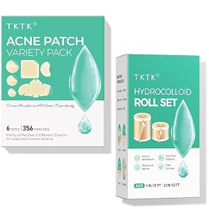 TKTK 6 Sizes Pimple Patches for Face 2-Size Hydrocolloid Roll for Wound Care Large Hydrocolloid Patches for Acne