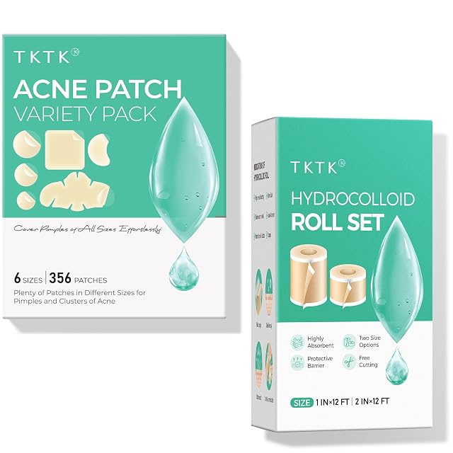 TKTK 6 Sizes Pimple Patches for Face 2-Size Hydrocolloid Roll for Wound Care Large Hydrocolloid Patches for Acne