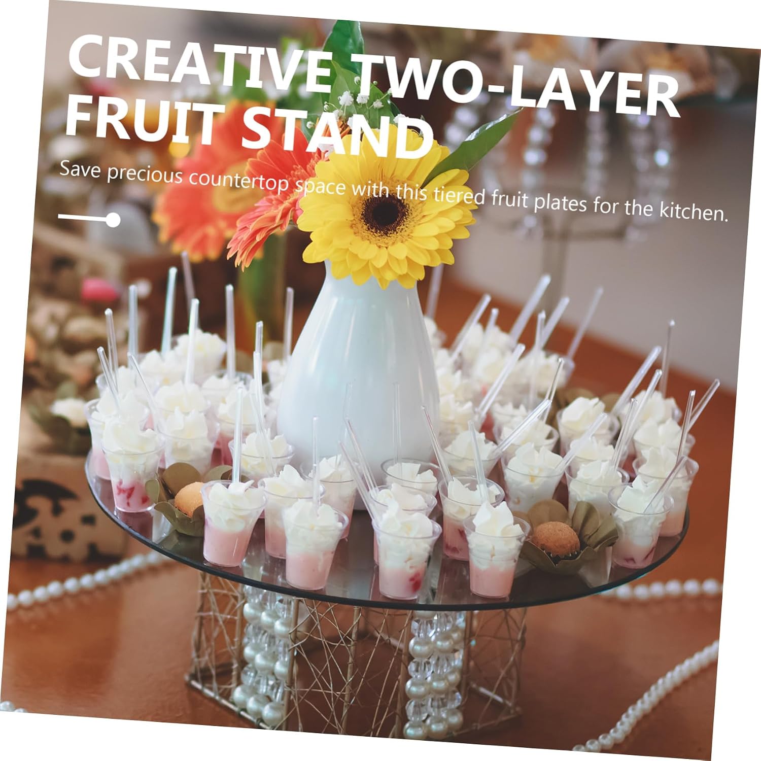 Bike Design Two Layer Fruit Tray Plastic Dessert Stand White