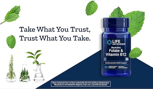 Miniatura 6 de Life Extension BioActive Folato y vitamina B12, 150 cápsulas vegetarianas (paquete de 2), sin OMG, sin gluten