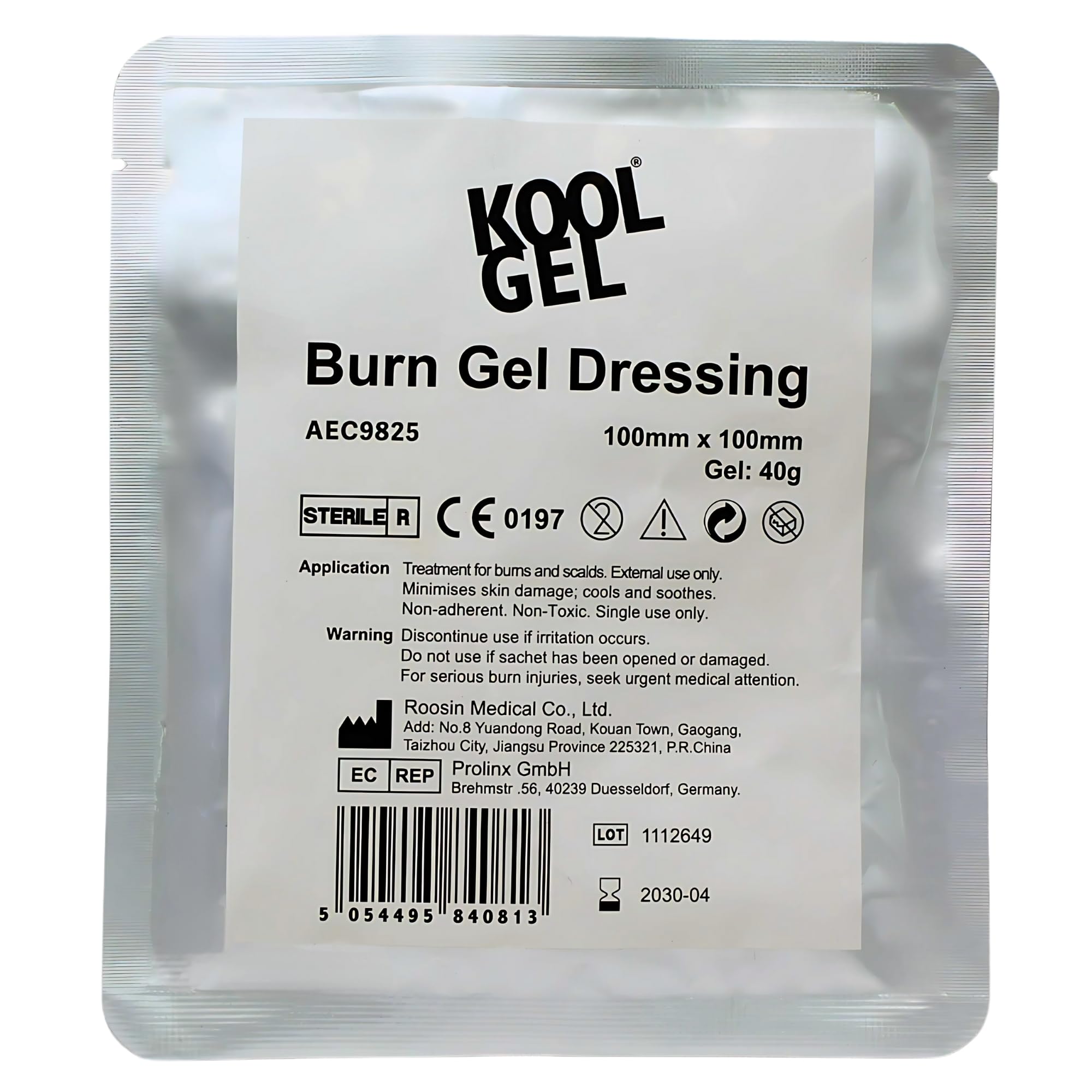 Koolpak KoolGel Burn Dressing 10cm x 10cm – Instant Soothing Relief for Burns, Scalds and Sunburn, 1st and 2nd Degree Burns – Sterile Hydrogel First Aid Treatment
