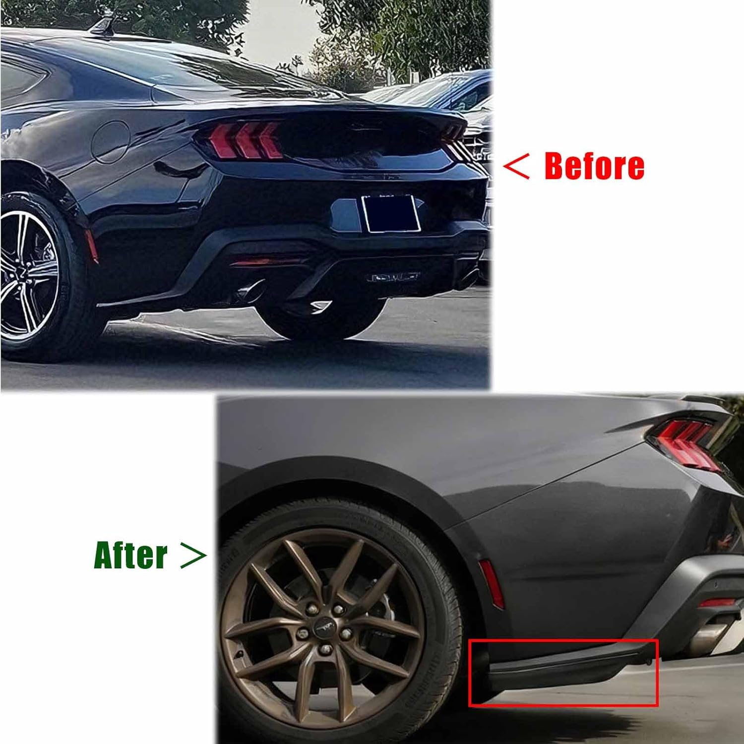 A Pair Rear Bumper Diffuser Splitter for Ford Mustang Ecoboost GT Darkhorse S650 2024-2025 Rear Splitter Face Bar Extensions End Cap (Glossy Black)