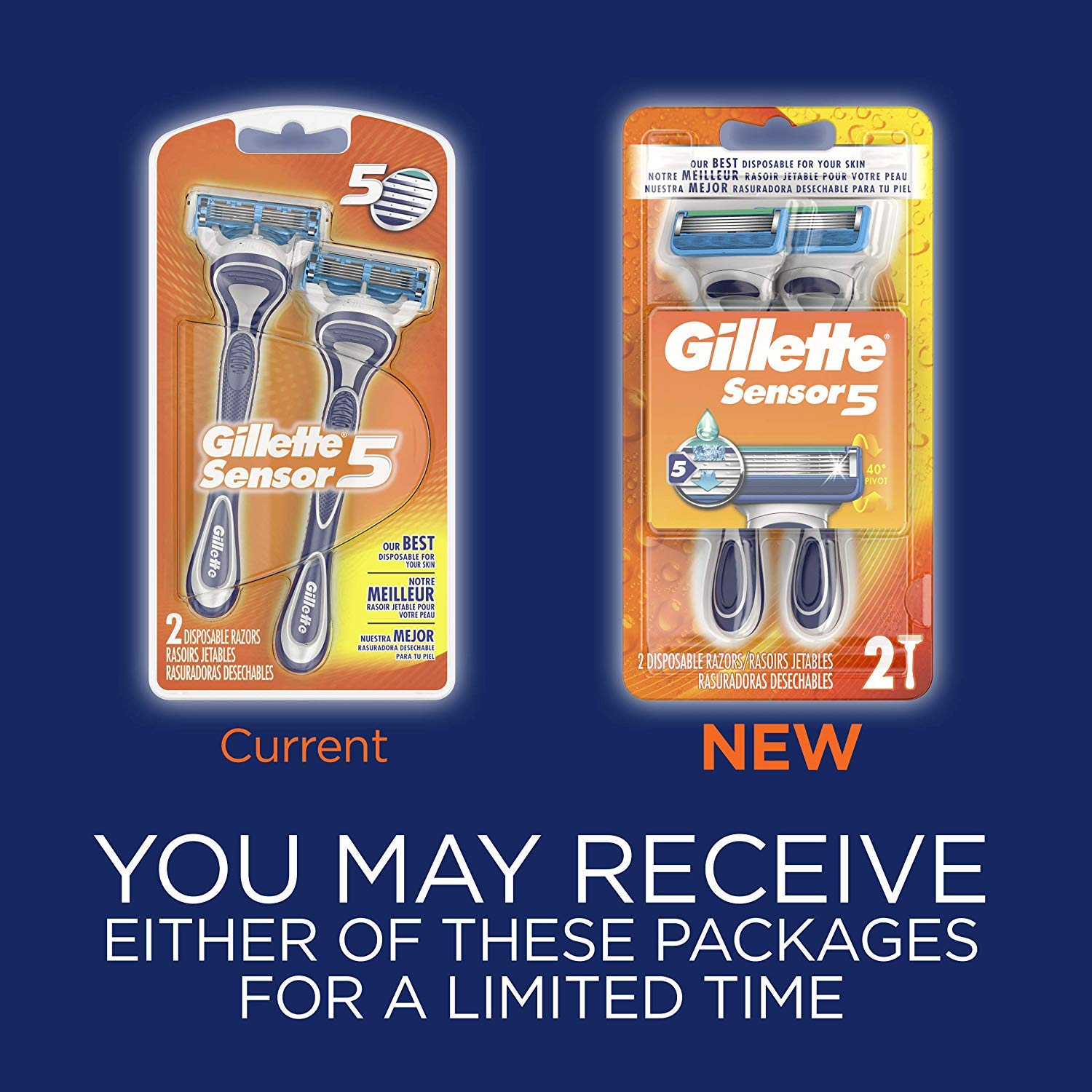 Gillette Sensor5 Men's Disposable Razors, 2 Pack