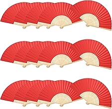 Woohome 15 Pièces Ventilateurs Pliants en Bambou Ventilateurs Pliables pour Décoration Murale, Décoration de Mariage, Danse, Refroidissement, DIY (Rouge)