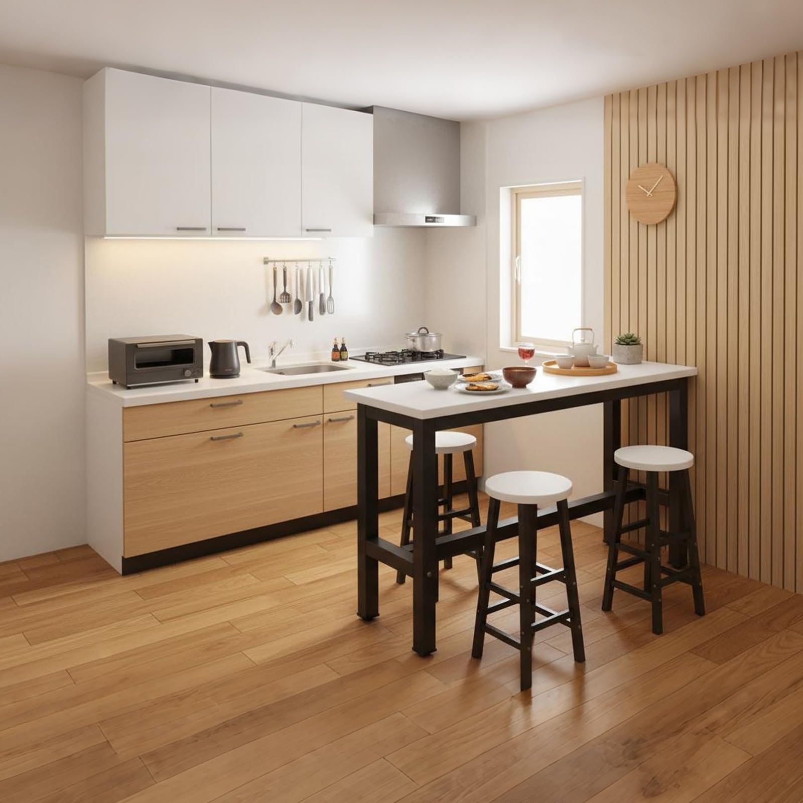 Table de bar robuste blanche pour cuisine, petit déjeuner, 120 x 40 x 100 cm, en métal, 2,5 cm d'épaisseur, supporte 150 kg, idéale pour la maison, la salle à manger et la cuisine