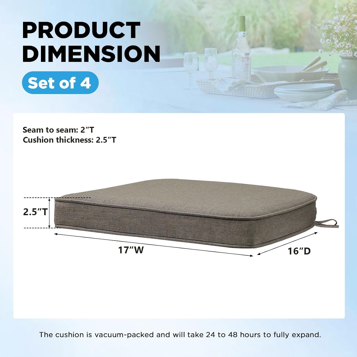 17 x 16 Inch Sunbrella Outdoor Chair Cushions with Tie Straps, Set of 4 Thick Water Repellent Round Patio Chair Pads for Garden Lawn Patio Furniture, Cast Shale
