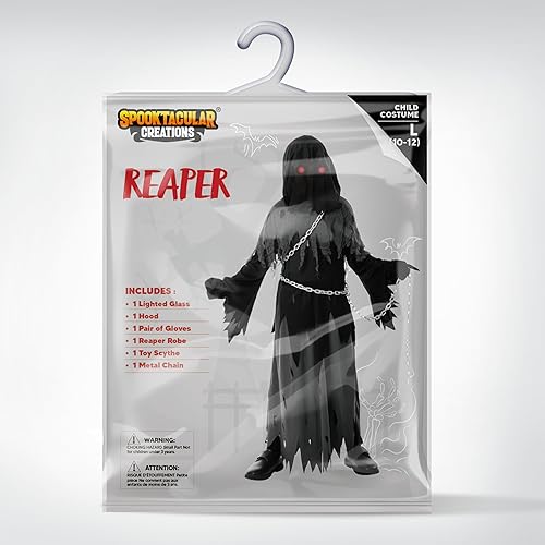 Miniatura 7 de Spooktacular Creations Glowing Eyes Grim Reaper Costume for Kids, Halloween Costume for Boys, Halloween, Dress-up Party