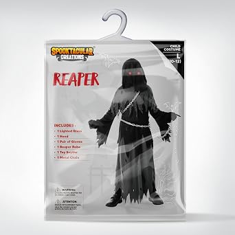 Spooktacular Creations Glowing Eyes Grim Reaper Costume for Kids, Halloween Costume for Boys, Halloween, Dress-up Party