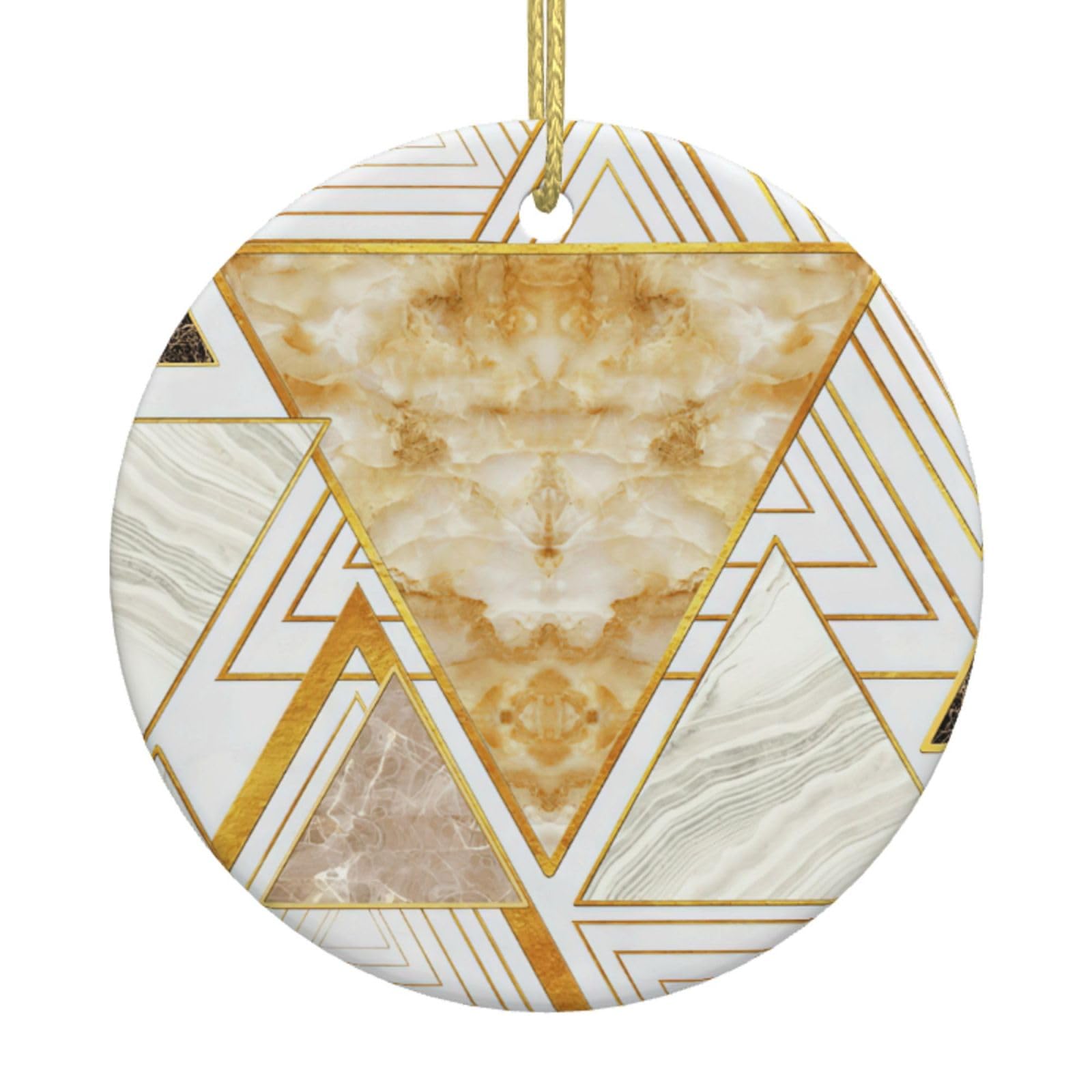 Abstract Geometric Pattern Print Christmas Ornaments, Ceramic Hanging Ornament, Round Shape Decorations