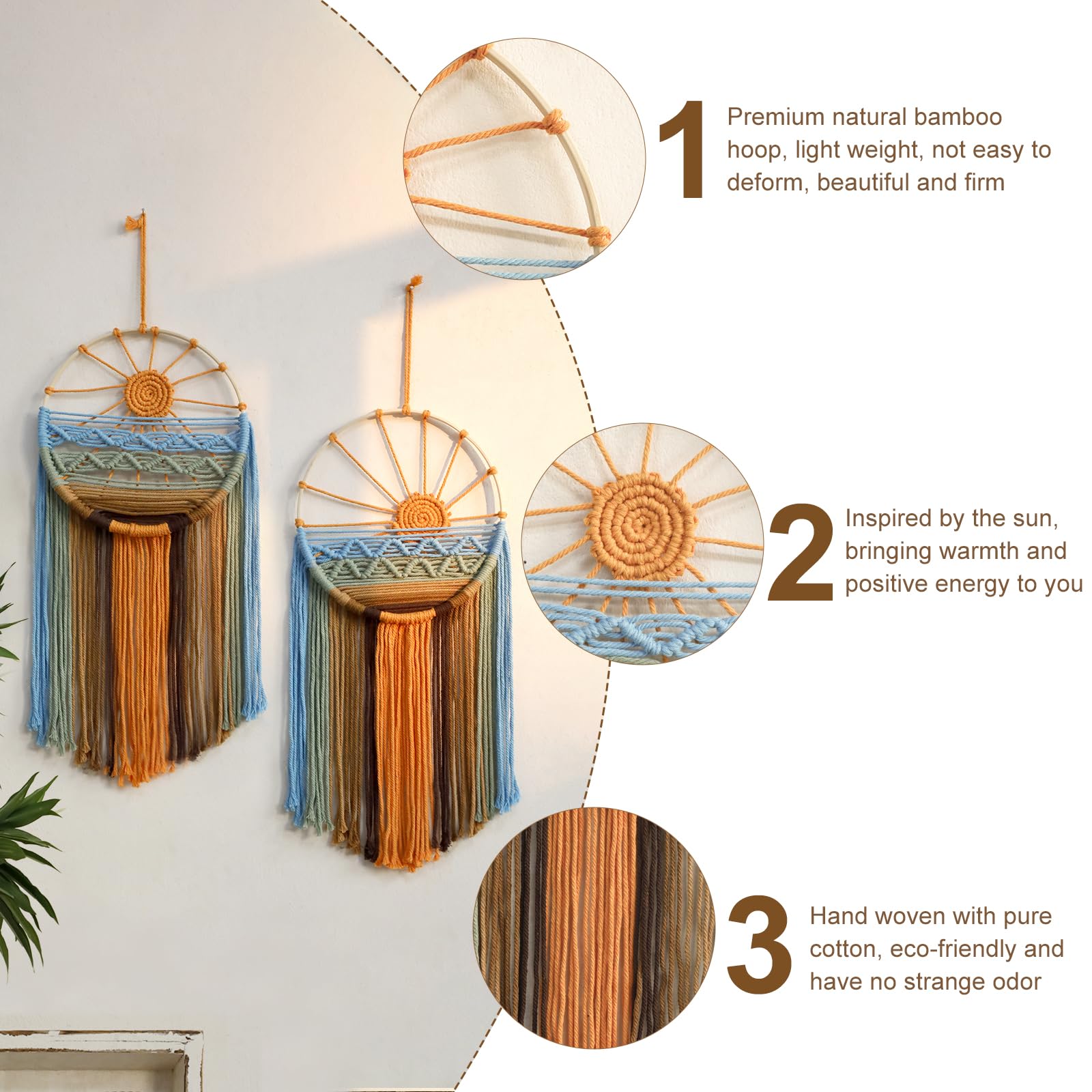 Amazon.com: Artilady 2 Pack Macrame Sun Wall Decor Hanging