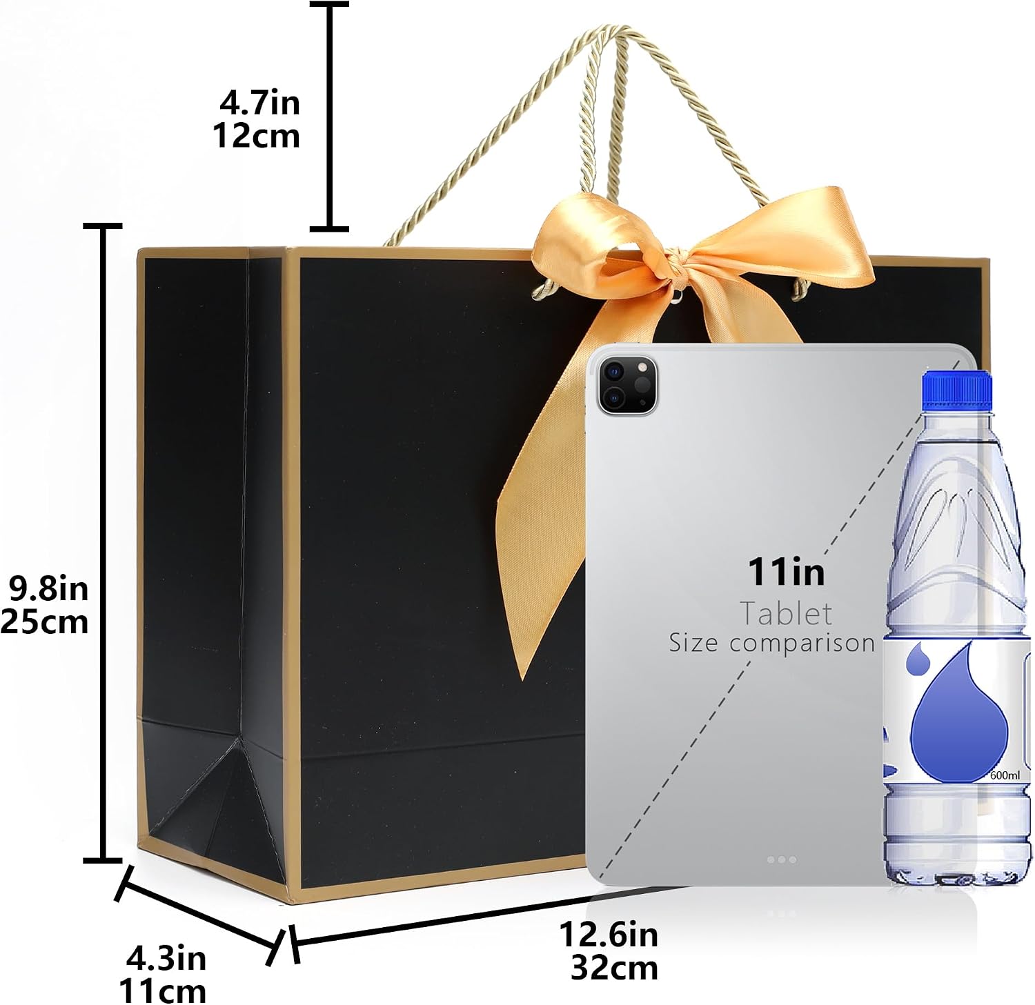 12 sets of KeerxunBag black gift bags, including 24 jelly papers,12 thank-you cards and 12 golden ribbons, are suitable for men's birthdays, Father's Day and business gifts