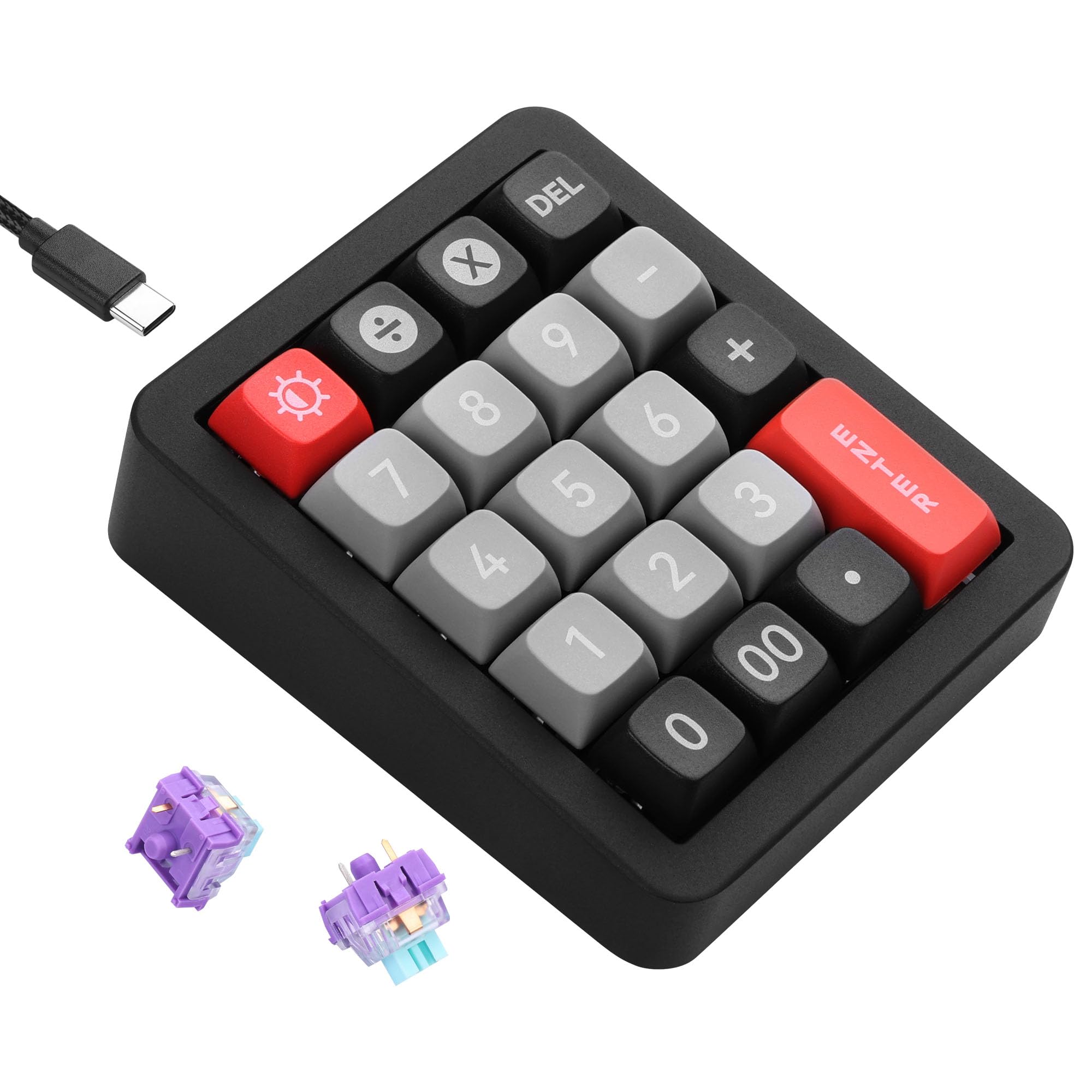 SinLoon Mechanischer Nummernblock – 19 Makro-Tasten, Vollständig Hot-Swap-fähige Switches, 12 RGB-Modi, GASKET-Struktur & Aluminiumgehäuse, N-Key-Rollover & 1,8 m abnehmbares Kabel für Büro/Gaming/Dat