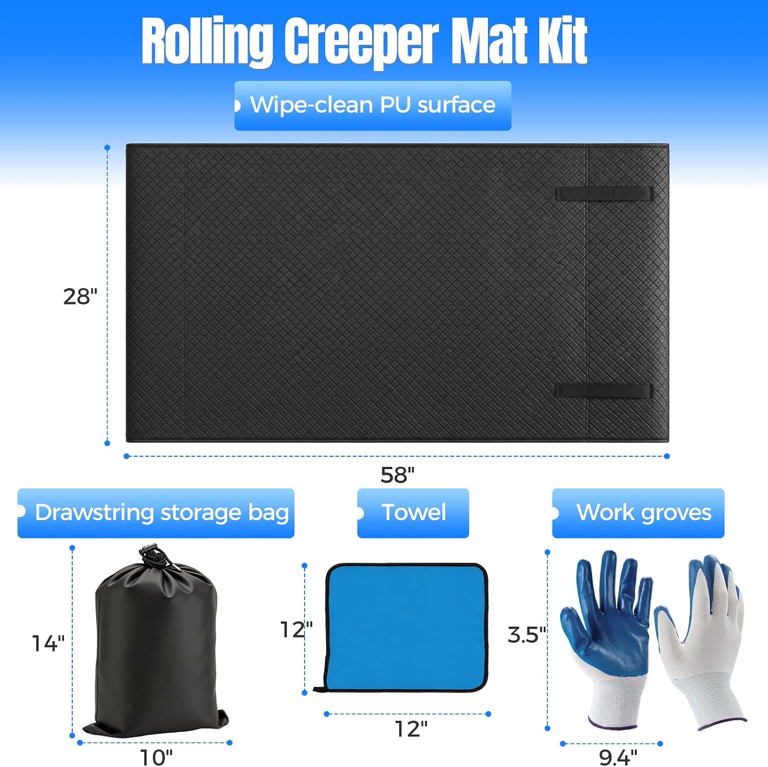 Rolling Creeper Mat, 58”×28” Portable Under Car Repair Pad with Storage Bag | Mechanics Mat for Low Clearance, Special Roads, Long-Distance Trucks, Mechanics Pad