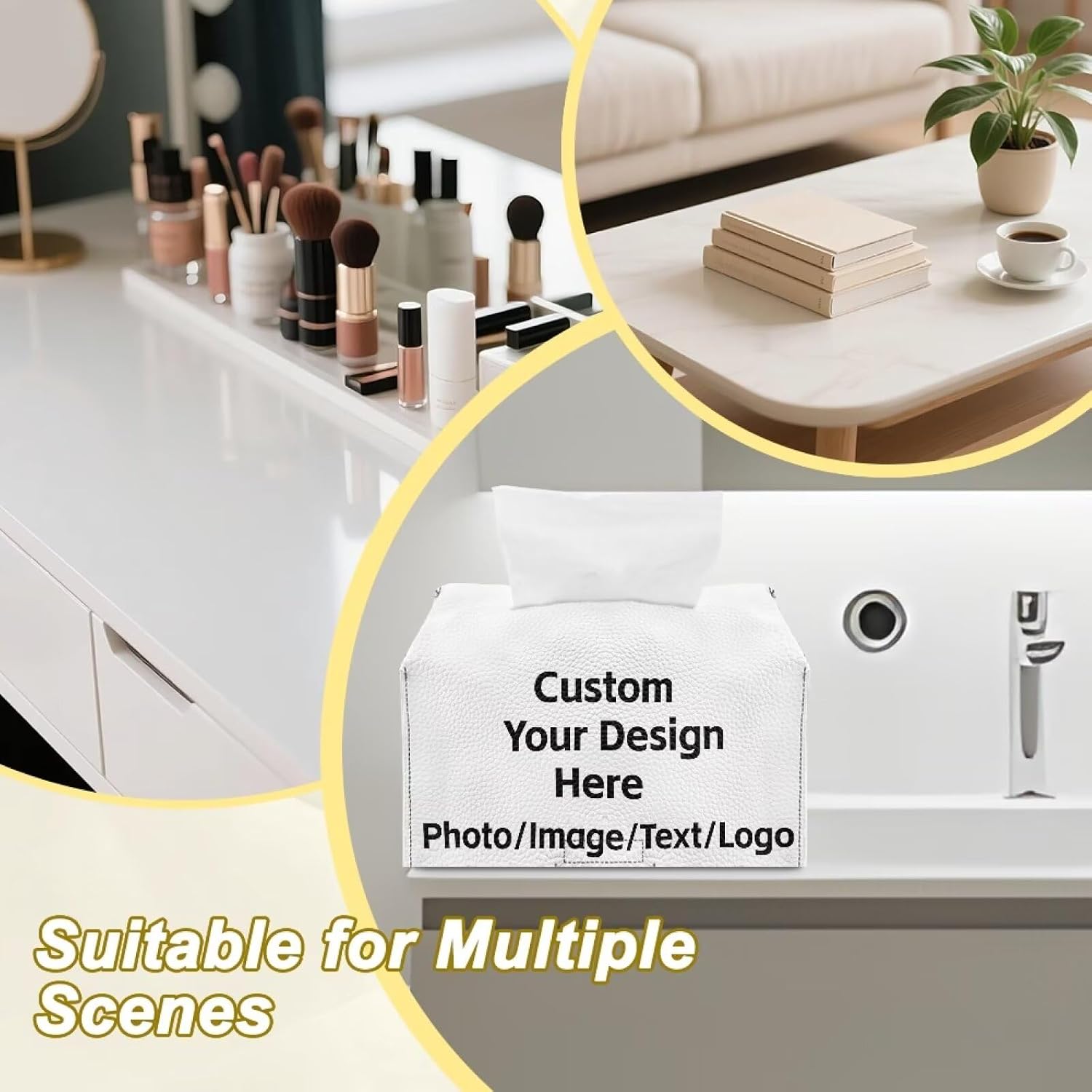 doginthehole Custom Leather Tissue Box Cover Personalized Rectangular Tissue Box Design Your Photo Logo Text, Customization Facial Tissues Holder for Nightstand Bathroom Car Kitchen Home Decorations image 5