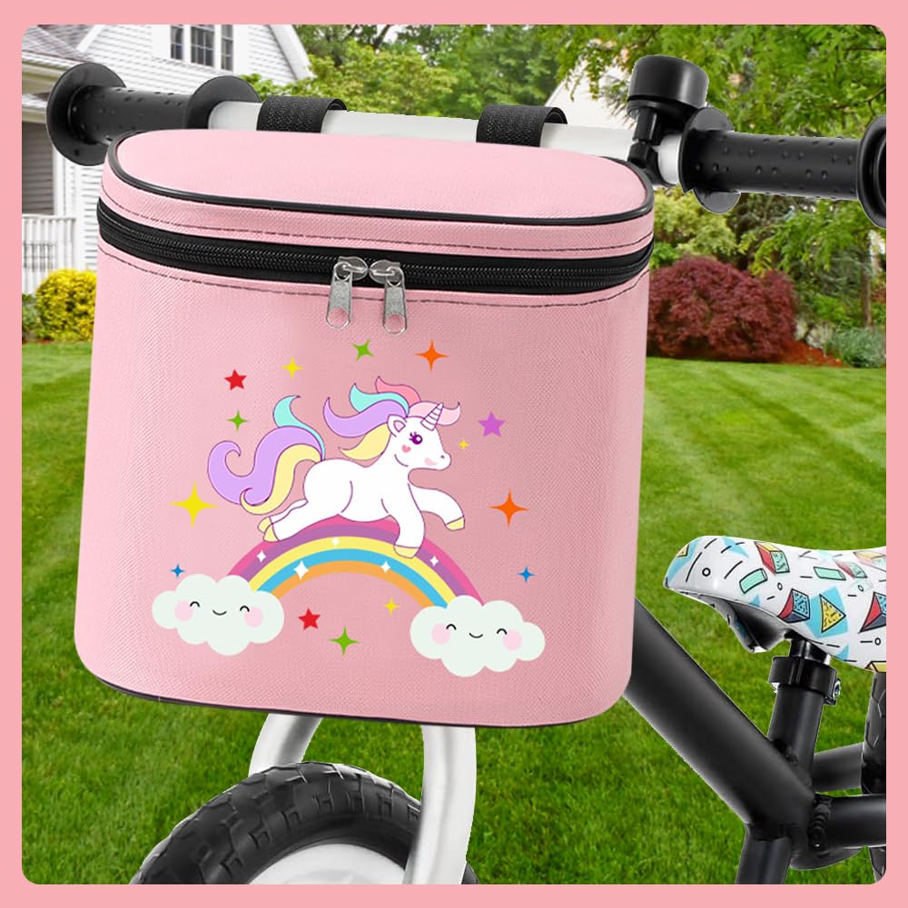 Borsa Manubrio Bici Per Bambini - Impermeabile, Tasche Con Cerniera, Design Colorato, Rosa - Foto 8
