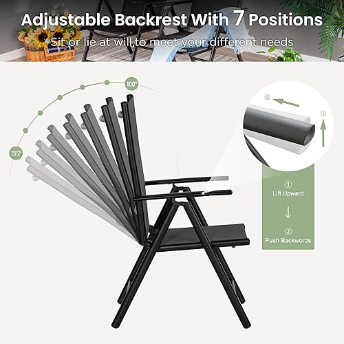 Miniatura 4 de PHI VILLA Juego de 2 sillas plegables de comedor para patio al aire libre, sillas ajustables para patio, sillas reclinables de respaldo alto con