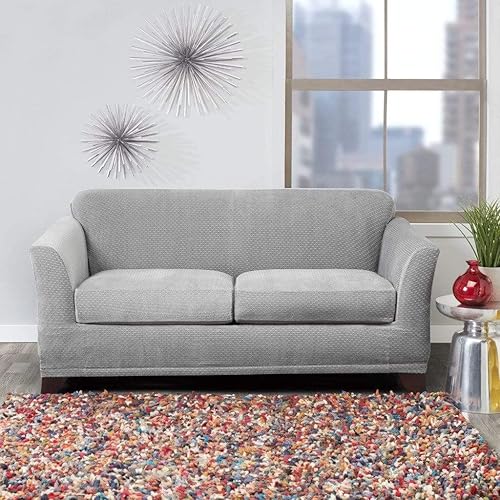 SureFit Funda elástica moderna para sofá biplaza de 3 piezas, color gris disponible en Yaxa Venezuela