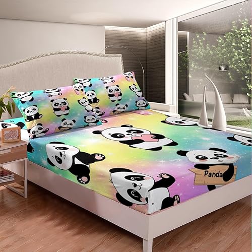 Miniatura 4 de Erosebridal Juego de sábanas de panda de dibujos animados para niñas y niños, sábanas matrimoniales con temática de animales, sábana bajera