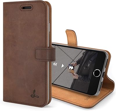 Snakehive iPhone SE 2020 Vintage Wallet || Genuine Leather Wallet Phone Case || Real Leather with Viewing Stand & 3 Card Holder || Flip Folio Cover with Card Slot (Brown)