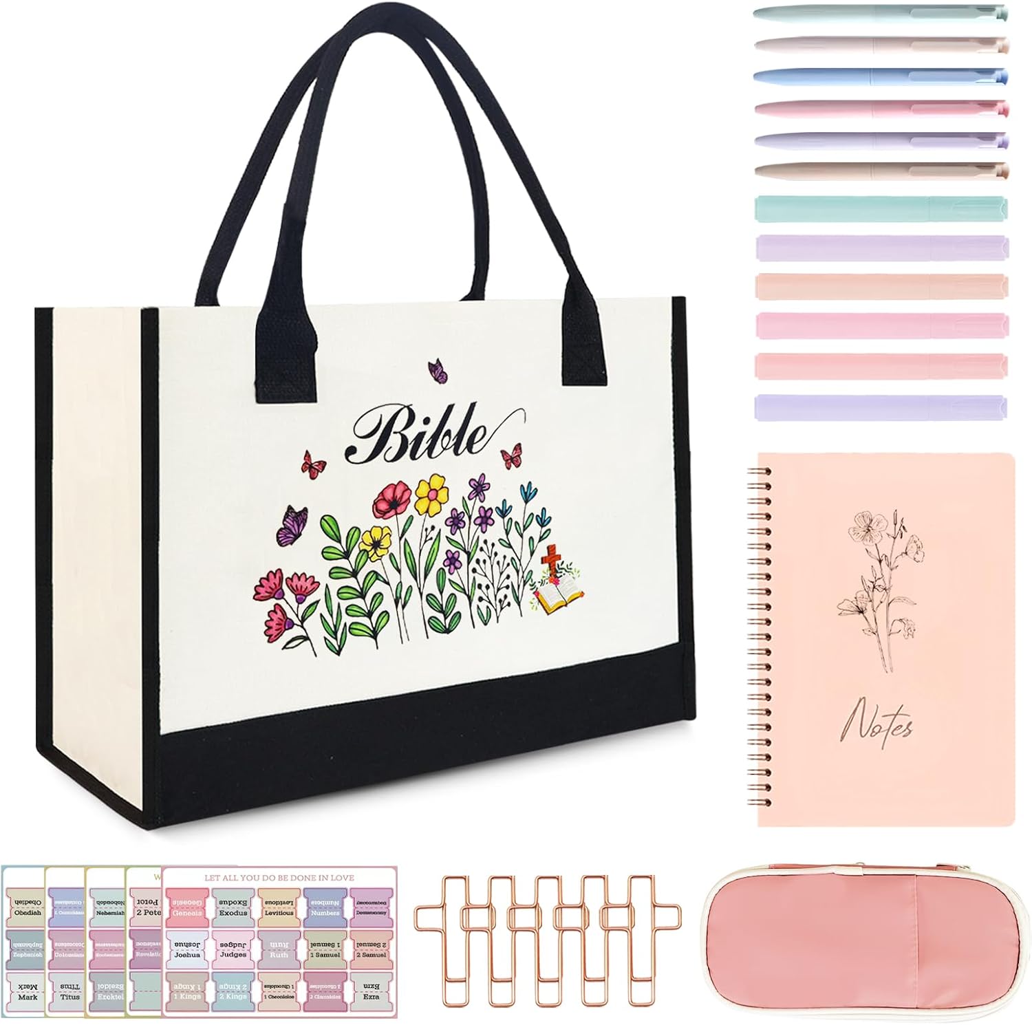 rain bunny Large Bible Bag, Bible Journaling Kit, Bible Case with Highlighters and Pens, Bible Tabs Stickers and Other Bible Journaling Supplies, Aesthetic Bible Study Tools