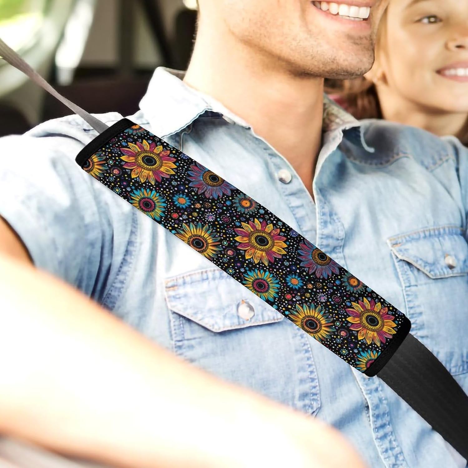 Sunflower Painting Car Seat Strap Covers Soft Seat Strap Shoulder Pads Seatbelt Covers for All Car Seats 1PCS
