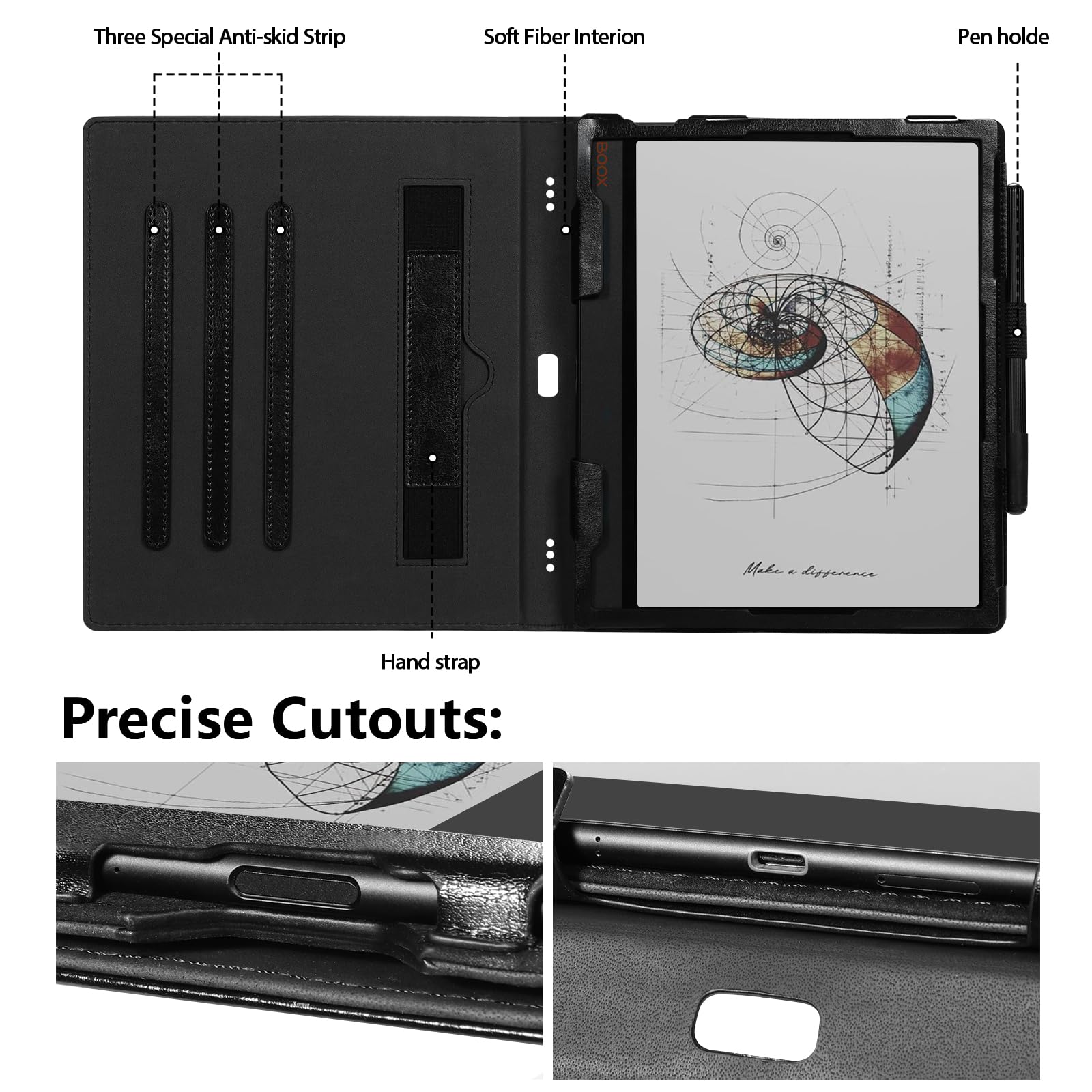 Funda E NET-CASE para Boox Note Air 5 C (2025)/Air4 C (2024)/Air3 C/Air3 B/W (2023), 360° Giratoria con Soporte para Bolígrafo, Correa de Mano, Apagado y Encendido Automático