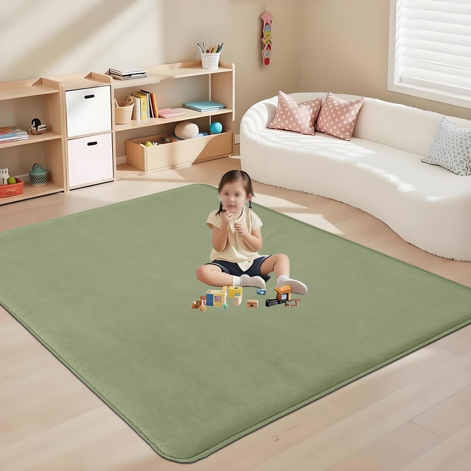 Krabbelmatte Baby, 3cm Dicke Schaumstoff Spielmatte, Baby Spielmatte 80 x 200 cm Grasgrün, Korallensamtteppich Pflegeleichte Krabbeldecke Baby mit Rutschfester Unterseite, Tatami-Matte