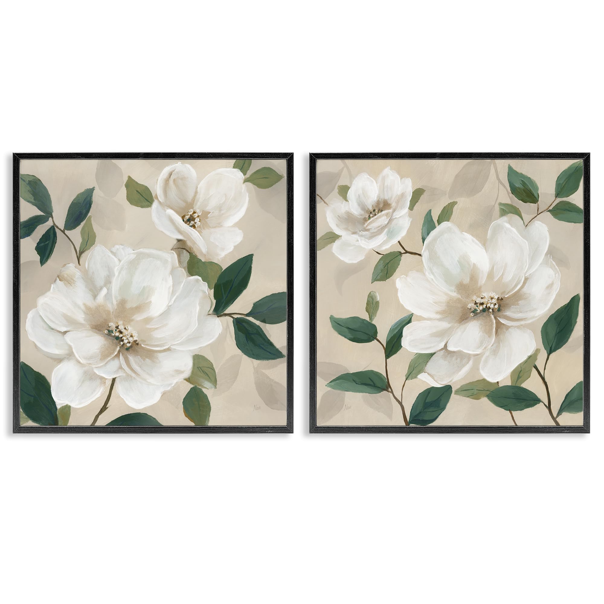 'Serene White Blossoms & Foliage'| 2pc Framed Giclee Art Set 2