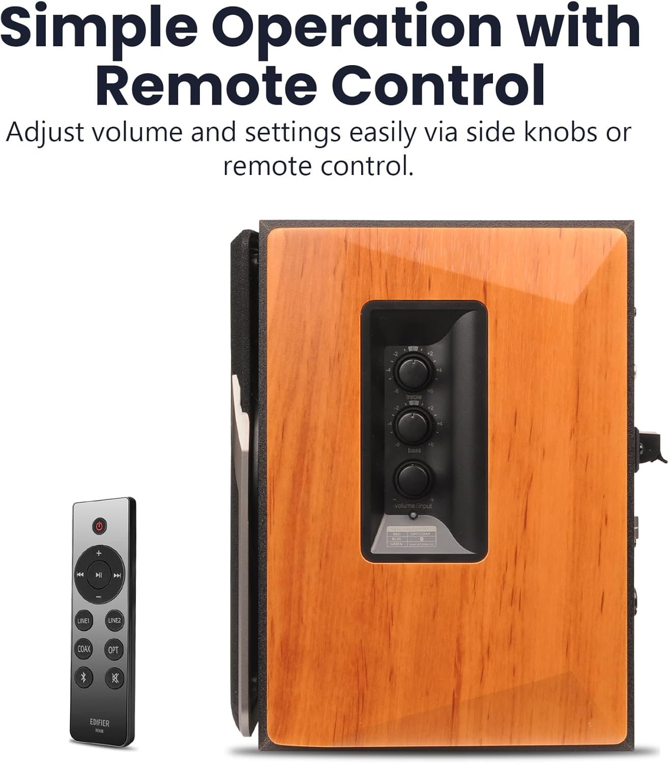 Edifier R1380DB Active Bluetooth Bookshelf Speakers - Optical/Coaxial Input - 2.0 Wireless Studio Monitor Speaker - 42W RMS - Wood Grain - Image 6