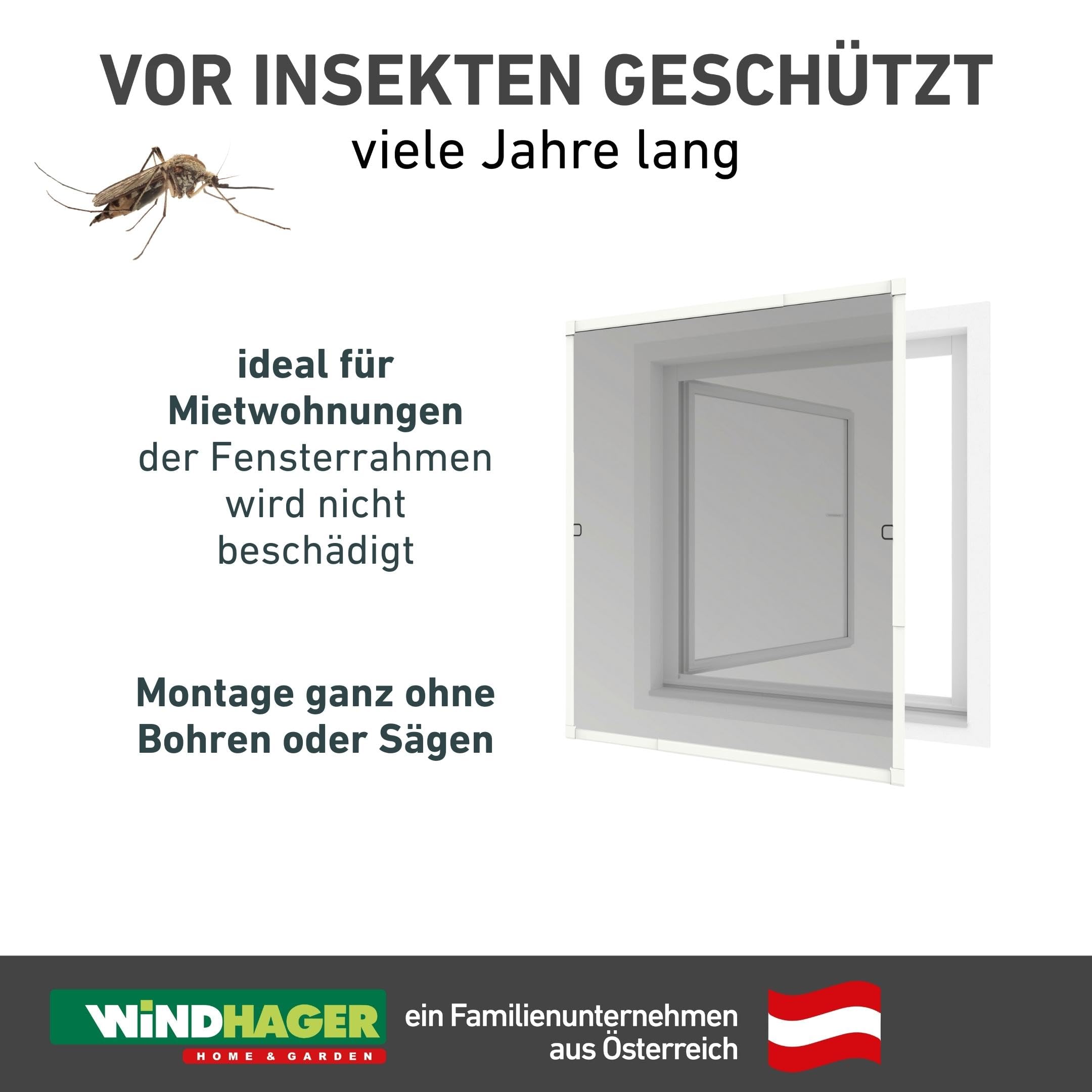 Windhager Insektenschutz | Spannrahmen Fenster teleskopierbar 130 x 140 cm | Fliegengitter mit Rahmen, Fenstergitter ohne Bohren, Rahmen-Fenster | Stabiler Aluminium-Rahmen | Weiß