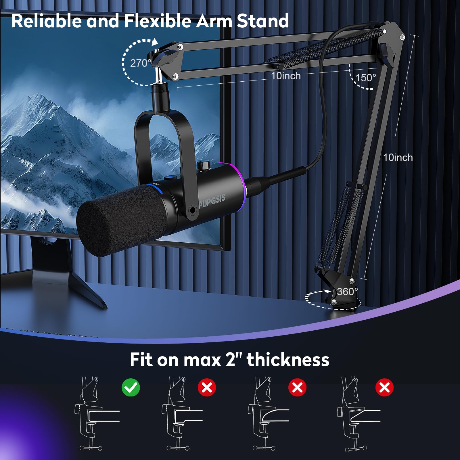 Ortizan Microfono dinamico XLR/USB, microfono per podcast, microfoni a condensatore con pulsante mute, effetti riverbero, cancellazione del rumore, supporto per braccio, jack per cuffie, streaming
