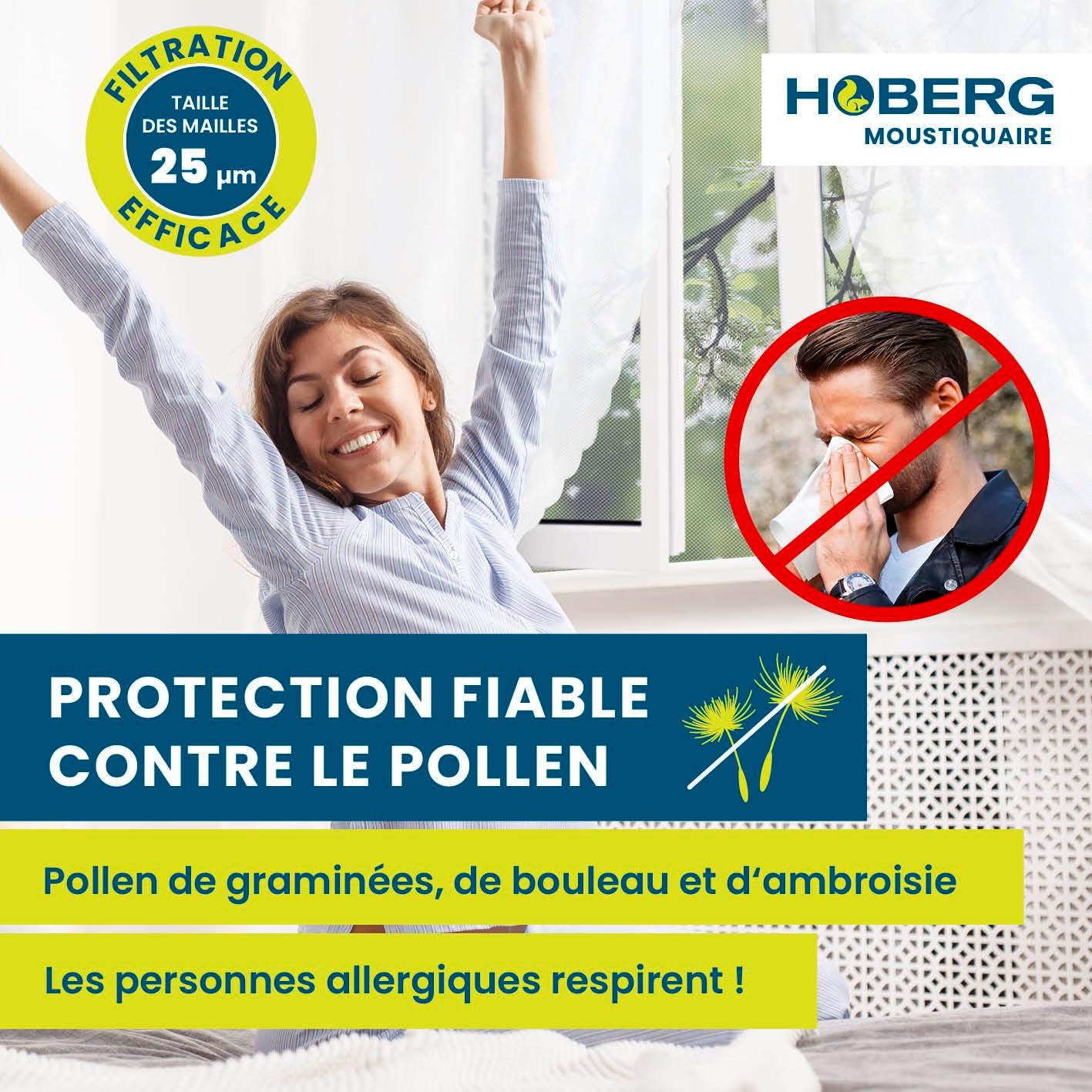 Woman enjoying fresh air through Hoberg pollen protection screen
