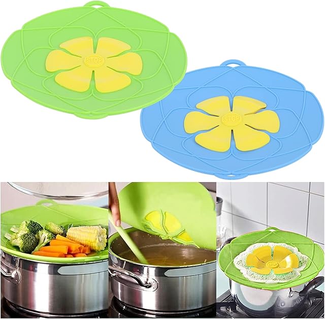 TBoxBo 2 Pcs Spill Stopper Silicone Cover,Overflow Stopper Lid,Reusable Boil Over Spill Stopper,Splatter Lid,for Pans Microwave and Skillets,Multi-Function Kitchen Tool,10.2 Inches