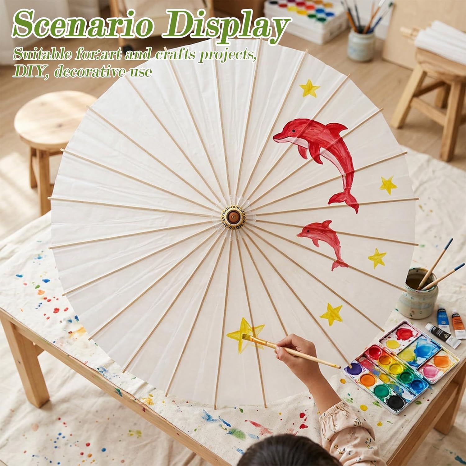 MAQUITA 6 Pack 24 Inch White Paper Umbrellas Parasols, DIY Oiled Paper Umbrellas for Wedding Bridal Party Decor, Garden Parties Tea Party Decorations
