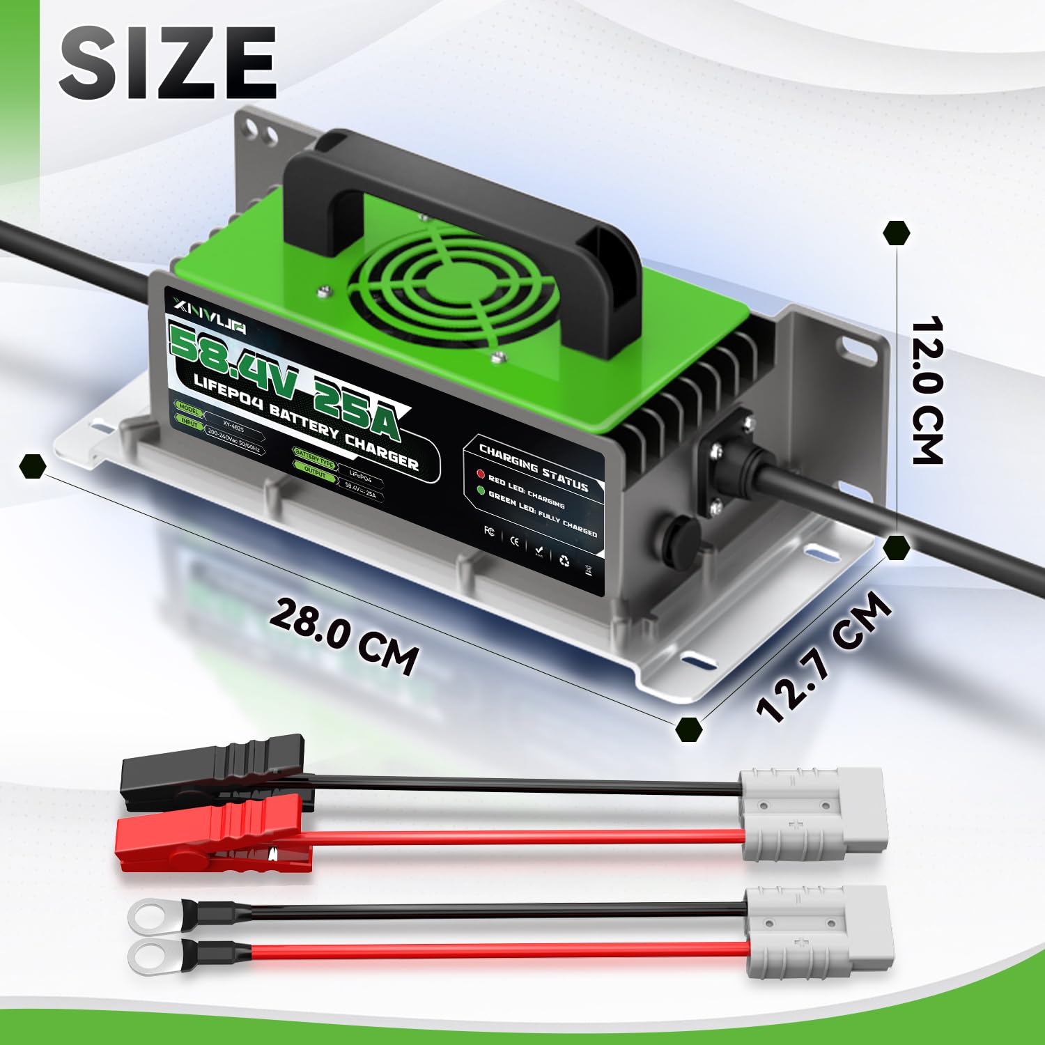 Caricabatterie automatico intelligente LiFePO4, da 58,4V 25A progettato per batterie al litio LiFePO4 da 48V (51,2 V)