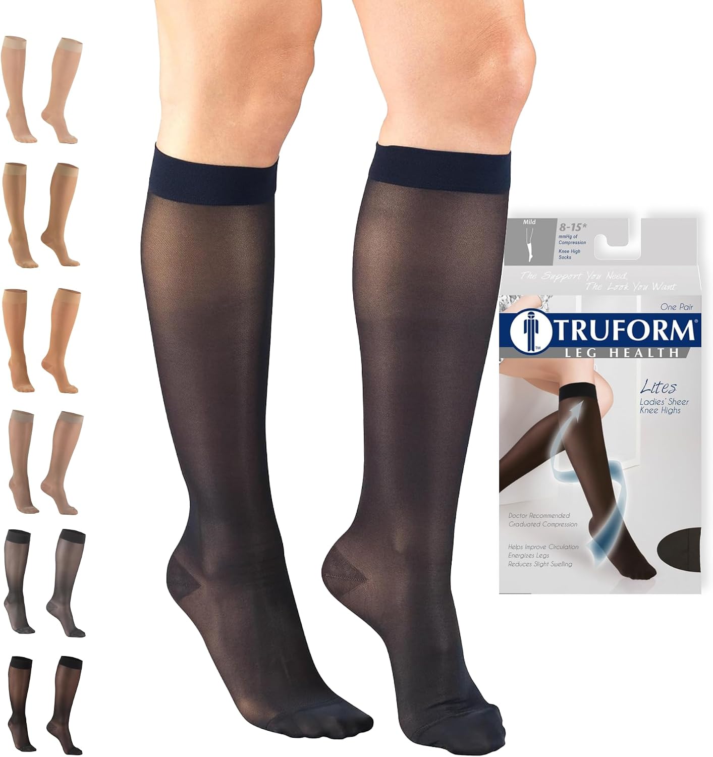 Truform Sheer Compression Stockings, 8-15 mmHg, Women's Knee High Length, 20 Denier