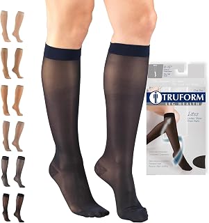 Truform Sheer Compression Stockings, 8-15 mmHg, Women's Knee High Length, 20 Denier, Navy, Medium