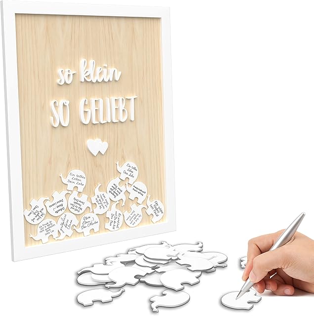 KNECKES Wishes Picture Frame as a Guest Book and Great Memory | Decoration Baby Shower Girls and Boys | The Baby Shower Decoration of a Different Style (Picture Frame (White/Brown))