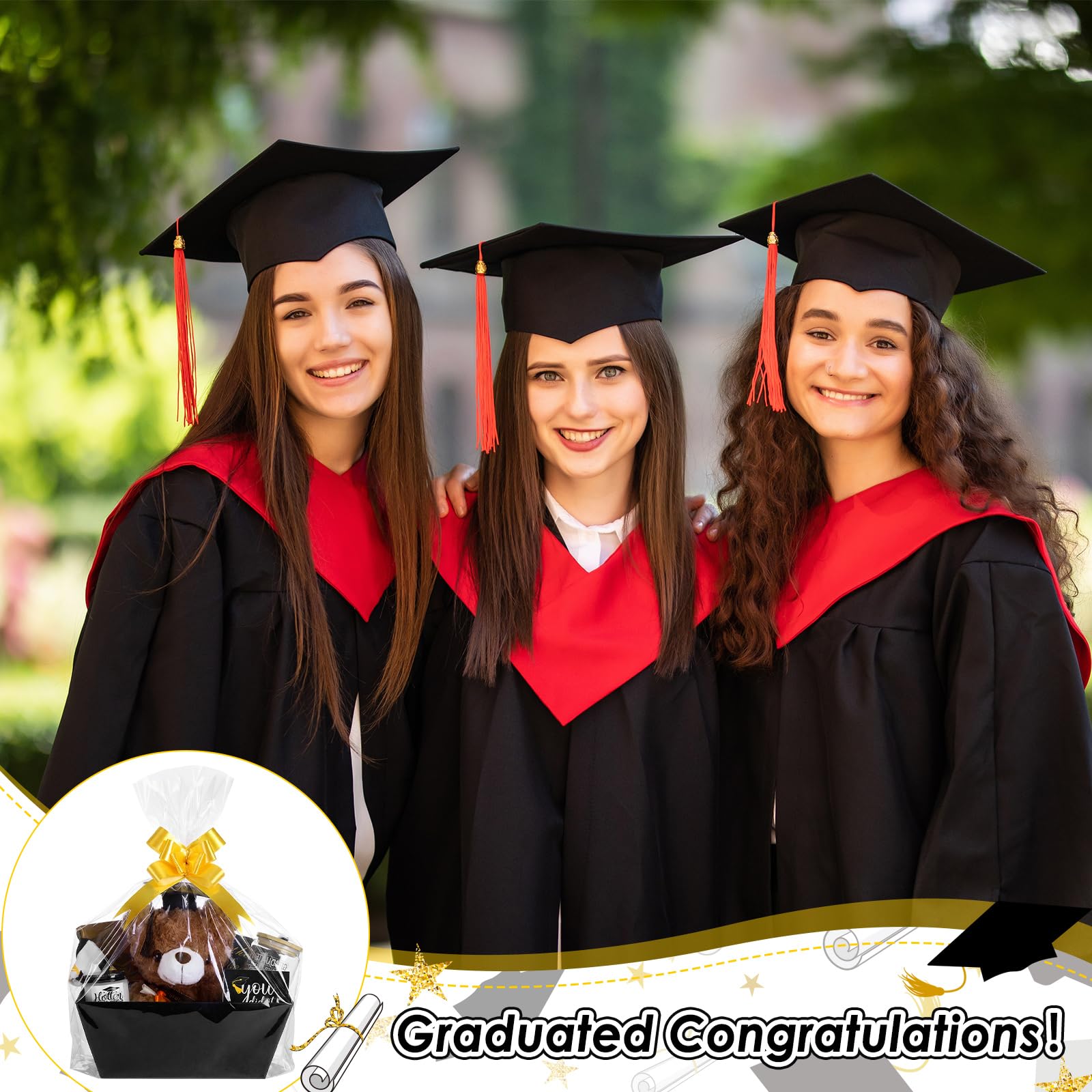 Baderke 8 Pcs 2026 Graduation Gifts Set for Her Congrats Grad Gift Basket Contents Plush Bear Notebook Glasses Cup Makeup Bag Scented Candle Socks Gift Card Graduated Favors for High School College