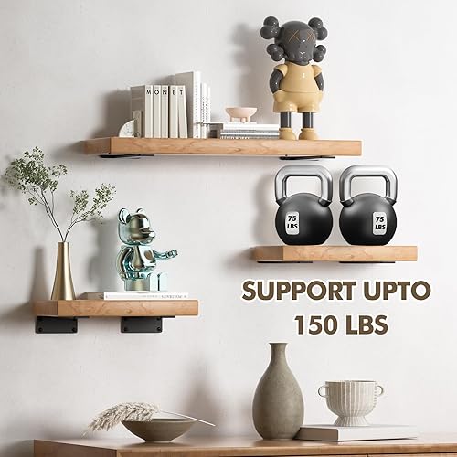 Miniatura 15 de Paquete de 6 soportes de estante resistentes de 8 pulgadas, soportes flotantes para estantes (1/5 pulgadas de grosor), soporte de estante de pared