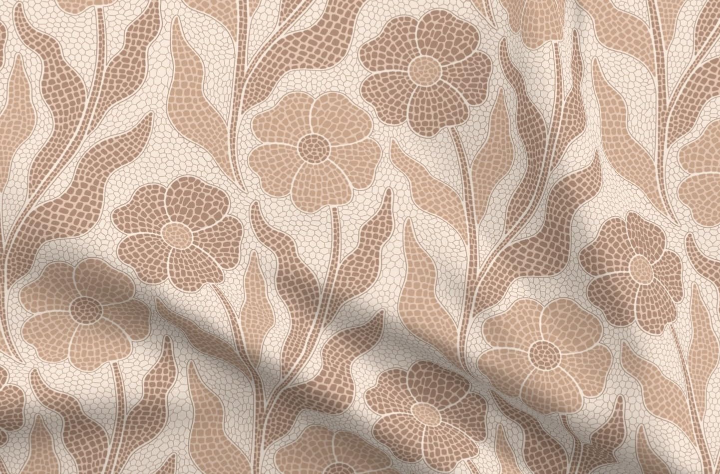 Spoonflower Fabric - Floral Mosaic Neutral Garden Art Deco Beige Brown Nude Simple Minimal Printed on Petal Cotton Fabric Fat Quarter - Sewing Quilting Apparel Crafts Decor