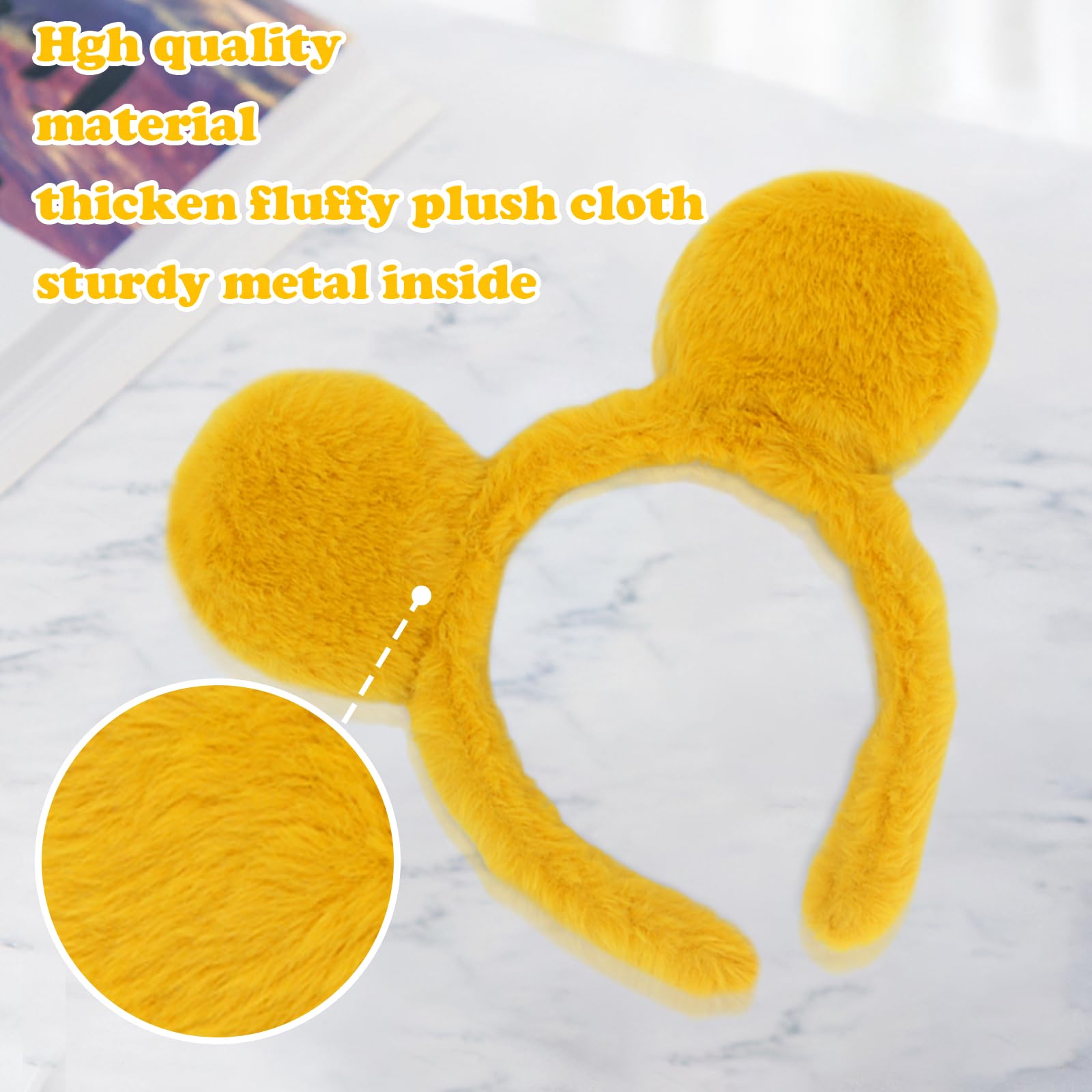 4 piezas de orejas de oso amarillo, diadema y cola, disfraz de oso de orejas de animal para adultos, mujeres, hombres, cosplay, carnaval