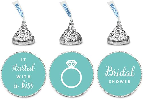 Andaz Press Chocolate Drop Labels Trio, Fits Kisses Party Favors, Wedding Bridal Shower, Diamond Blue, 216-Pack, Robin's Egg Blue Bride & Co Inspired Bridal Shower Party Decor Decorations