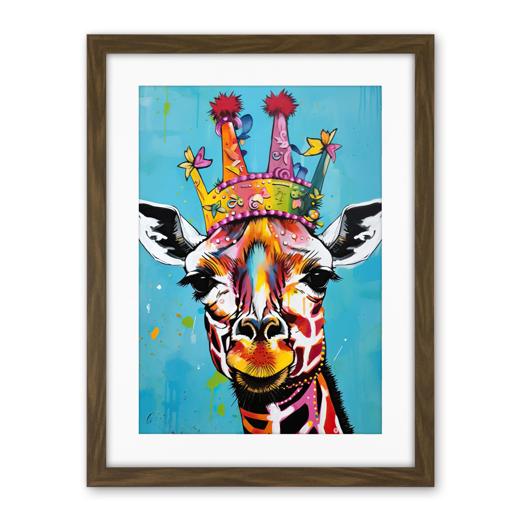 Artery8 Giraffe Wearing Princess Crown Modern Folk Art Artwork Framed Wall Art Print 18X24 Inch