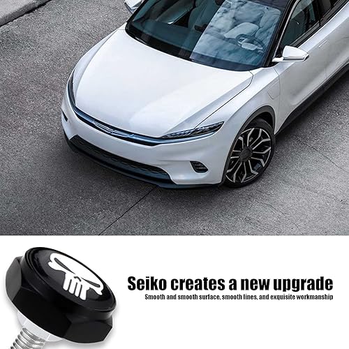 Miniatura 6 de Paquete de 4 tornillos para matrícula, tapones de rosca antirrobo de aleación de aluminio de calavera blanca, tornillos decorativos para marco de