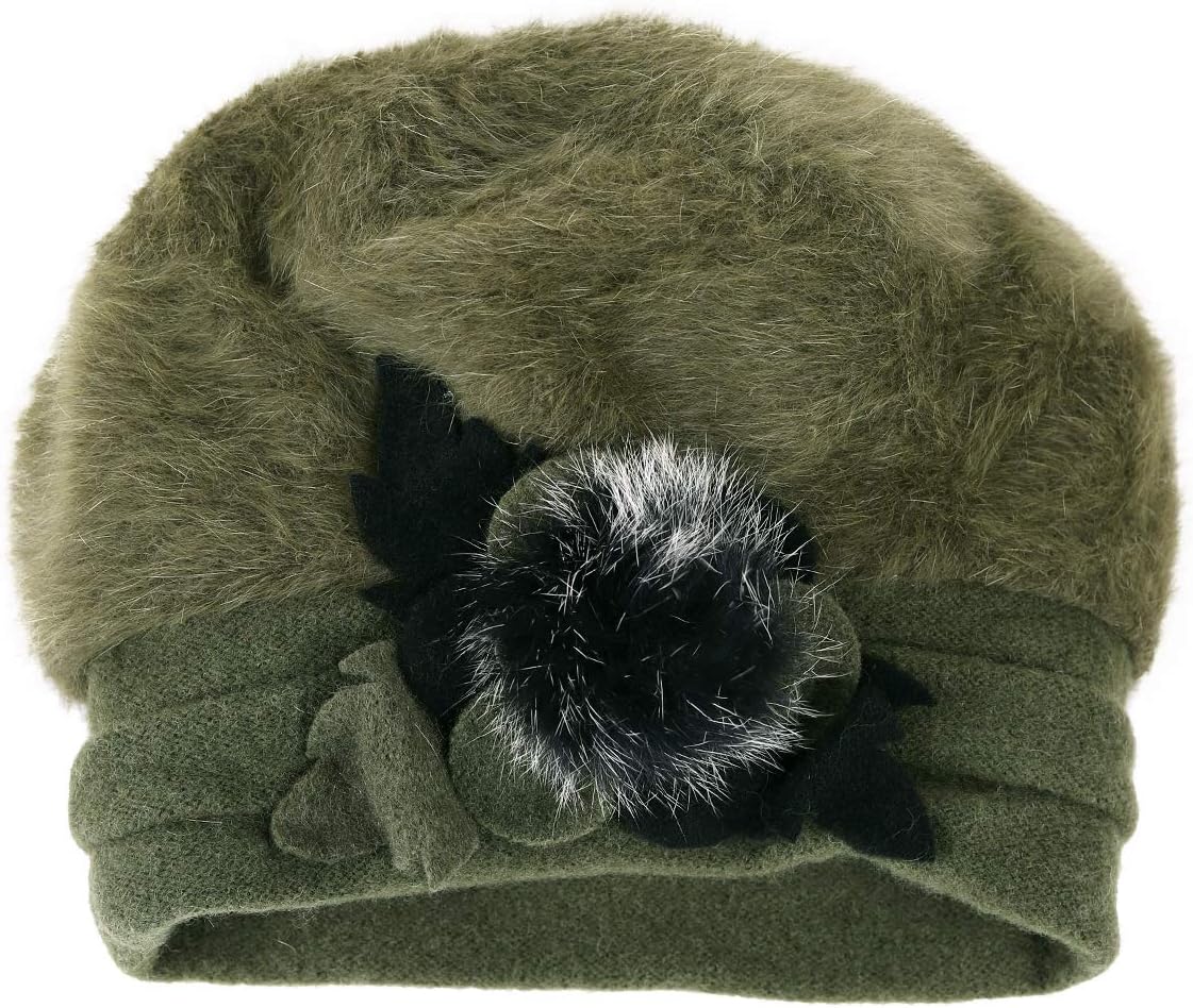 VECRY Lady French Beret 100% Wool Beret Floral Dress Beanie Winter Hat - Image 4