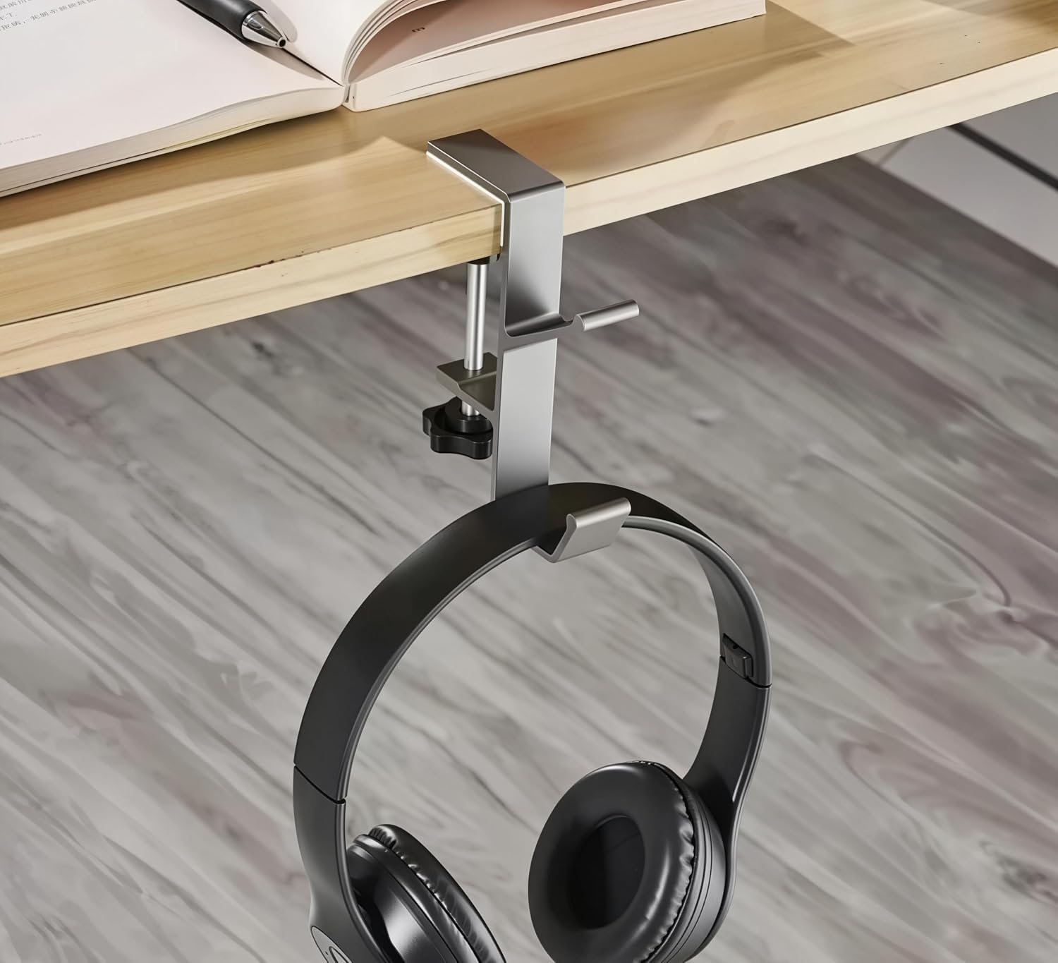 1Pcs Adjustable Desk Edge Hook Gaming Headset Desk Hanger Backpack Storage Hanging Hook Holder Punch-Free Home Office Organizer -Gray