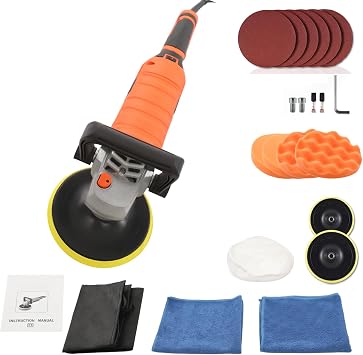 Car Buffer Polisher,1600W 6 Inch Rotary Buffer Polisher Waxer,7 Variable Speed 500-3300 RPM, Detachable Handle for Car, Boat Sanding, Polishing, Waxing Orange