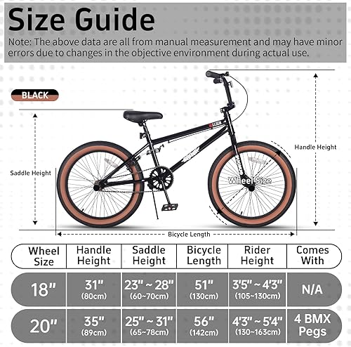 Miniatura 7 de Bicicletas BMX Freestyle de 18 y 20 pulgadas para adolescentes de 6 a 15 años de edad, niños, niñas, principiantes con palanca, varios colores Negro