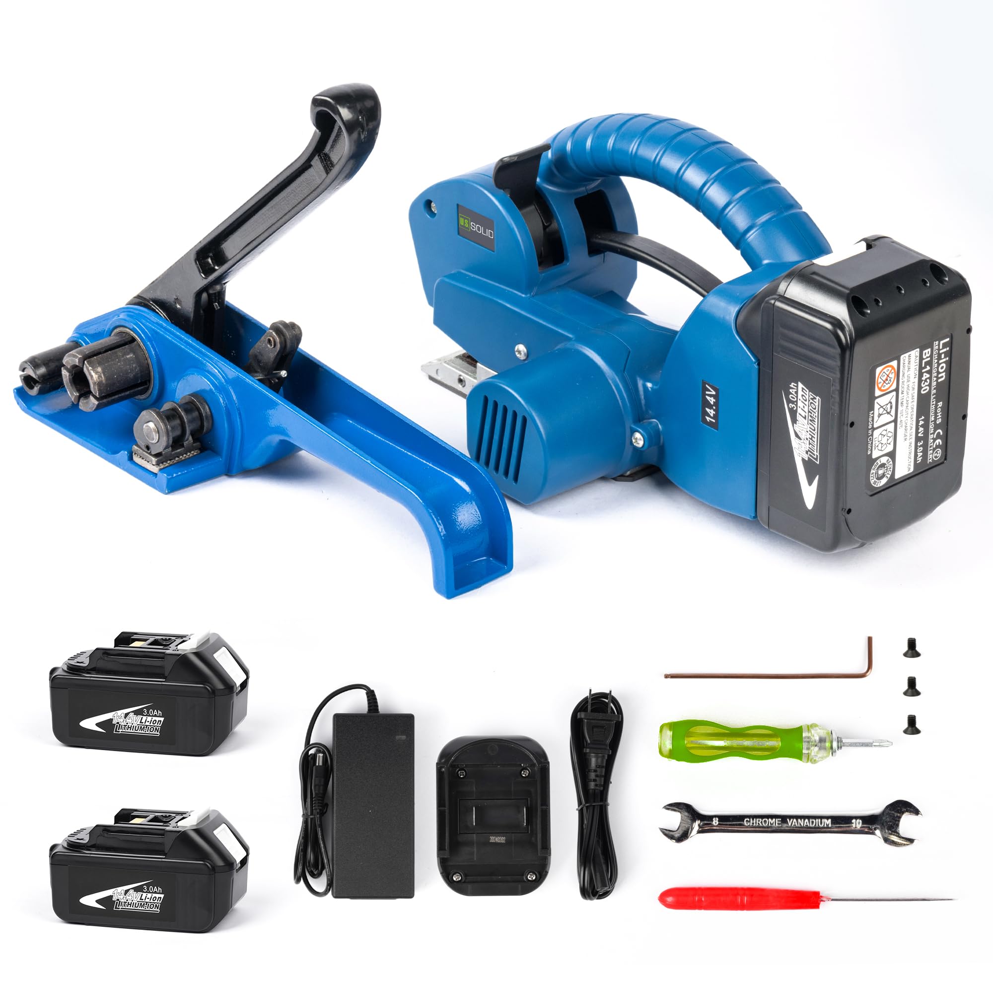 U.S. SOLID Electric Strapping Machine Handheld Semi-Automatic Banding Tools for 1/2-3/4 in PP PET Straps 2×3000mah Battery Powered Automatic Strapping Banding Machine for Box Pallet